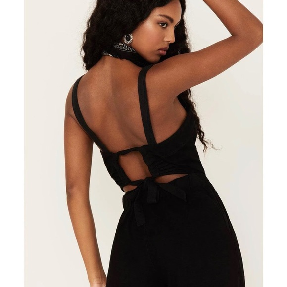 NWT FREE PEOPLE Call on Me Linen Jumpsuit BLACK / SMALL - Picture 1 of 12
